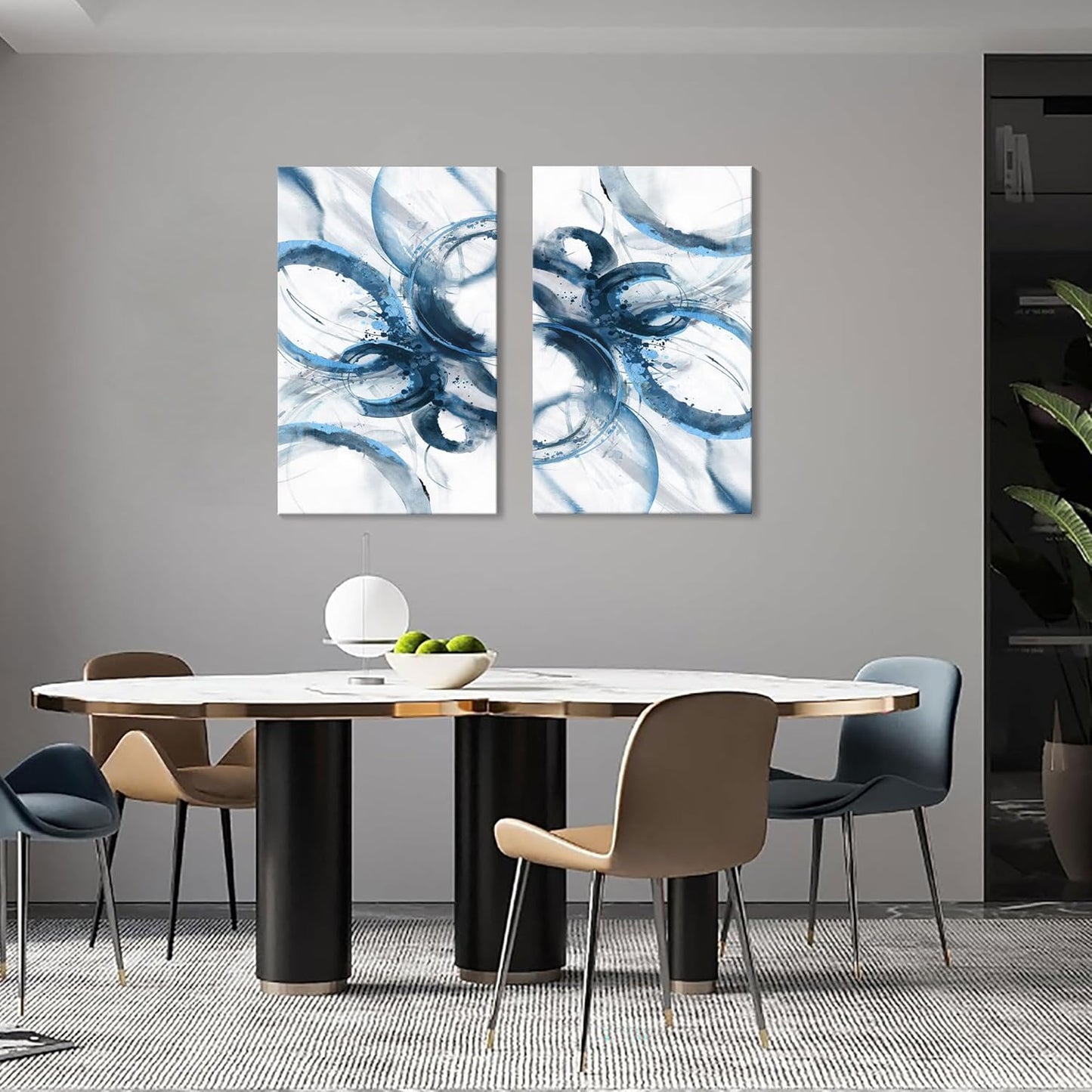 AJAZIKO Blue Wall Art Abstract Wall Decor Pictures for Living Room Wall Decoration Print Pictures