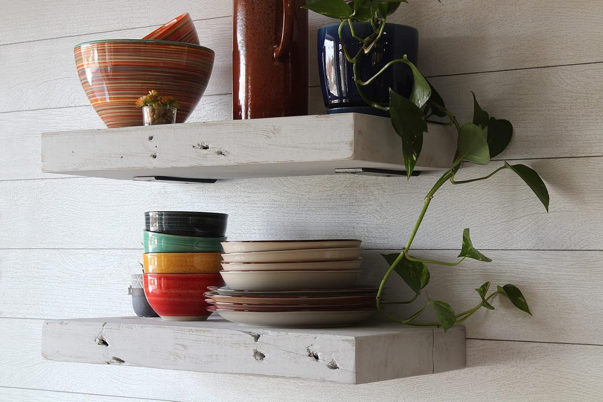 Urban Legacy Reclaimed Barn Joist Deep Floating Shelves | Deep Shelves with Low Profile Shelf