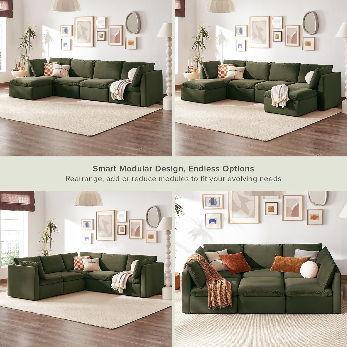 mopio Oversized Modular Sectional Sofa with Fully Removable Covers and Storage, Convertible U