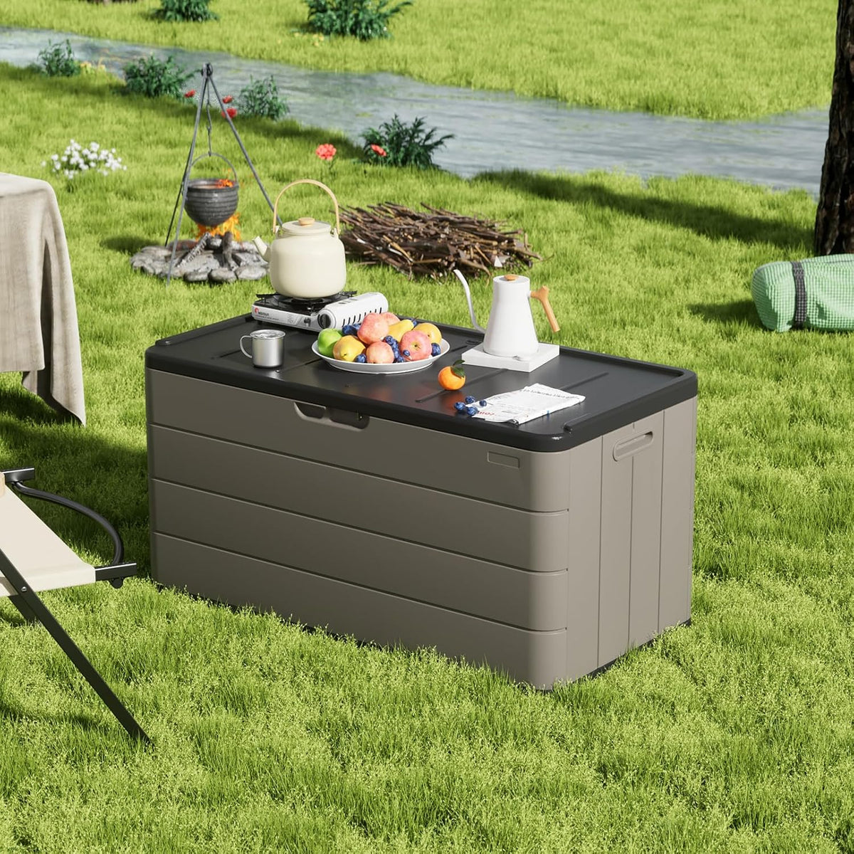 ZZM 110 Gallon Lockable Resin Deck Box, Waterproof Outdoor Storage Box for Patio Cushion Storage