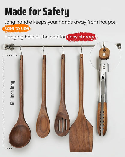 Elegant 5-Piece Walnut Wood Kitchen Utensil Set – Non-Scratch, Heat-Resistant Cooking Utensil Set