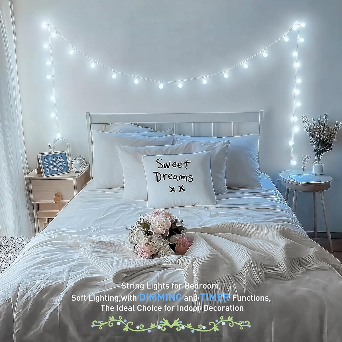 JMEXSUSS 100 LED Connectable Globe String Lights Indoor, 33 ft White String Lights Plug in with
