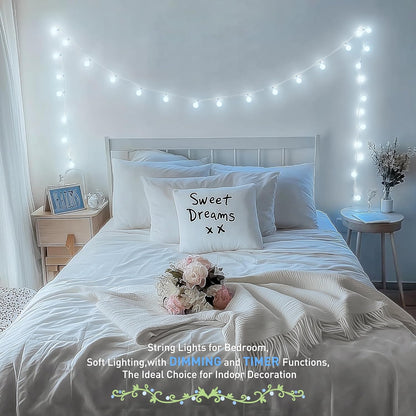 JMEXSUSS 100 LED Connectable Globe String Lights Indoor, 33 ft White String Lights Plug in with