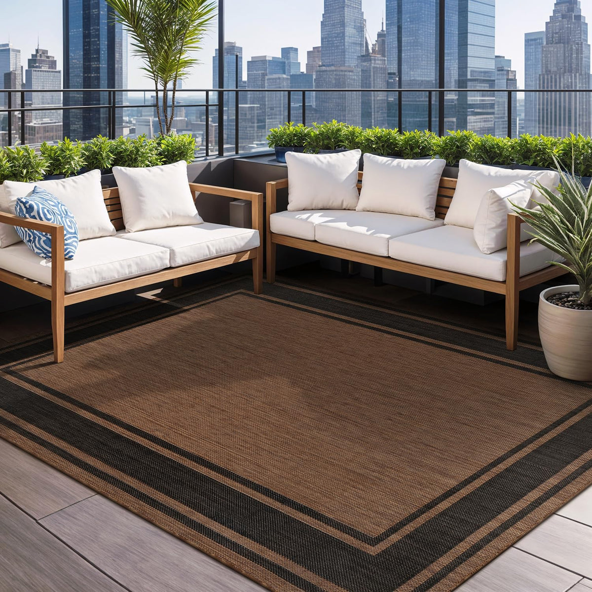 Beverly Rug Outdoor Rug 6x9 Modern Bordered Area Rugs for Indoor and Outdoor Patio Deck Porch