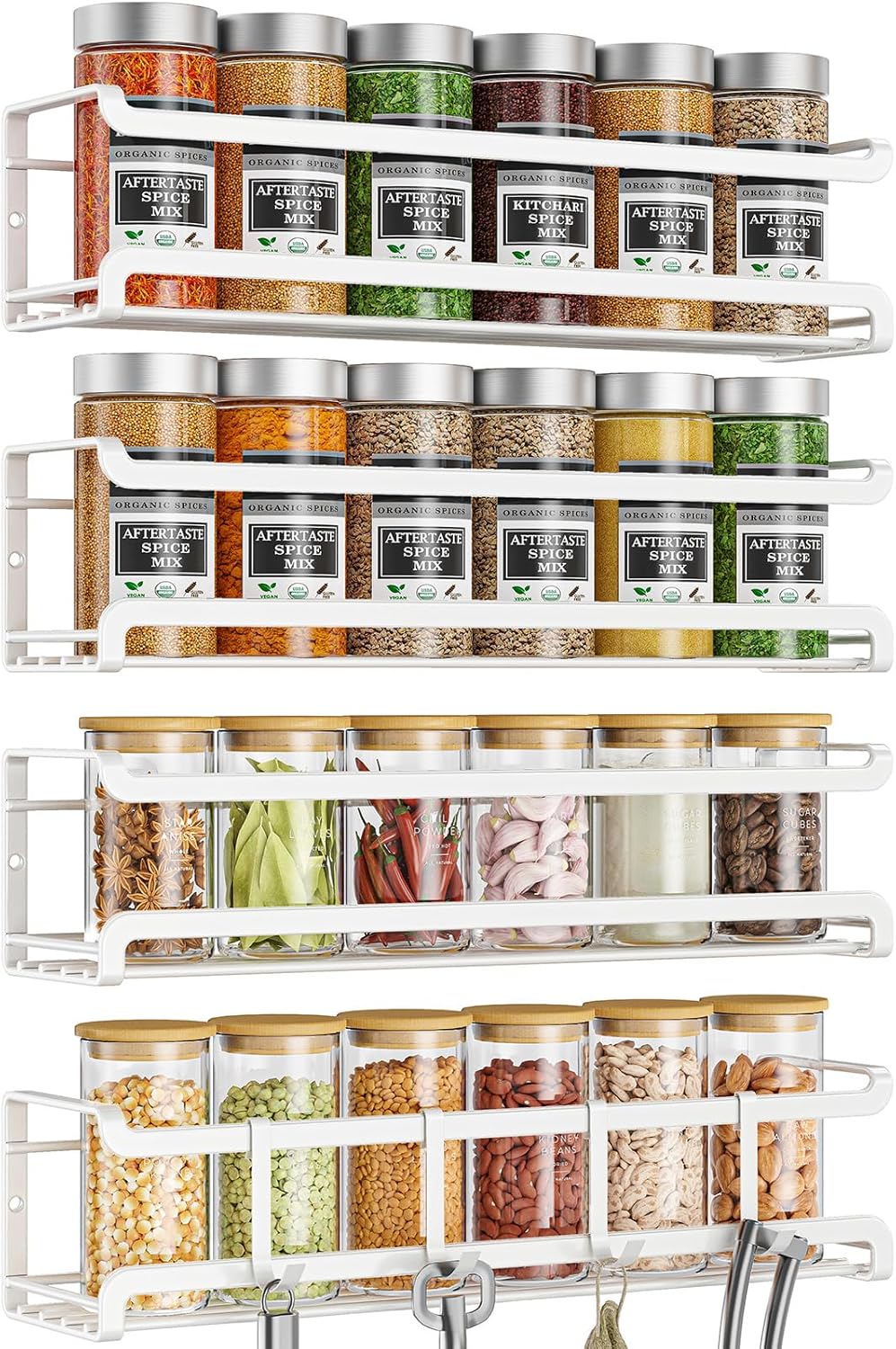 Spice Rack wall mounted 4 Pack, Space-Saving Spice Organizer for Spice Jars and Seasonings,Screw or