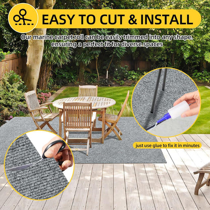 Marine Carpet,5 FT x 15 FT Smoke Gray Indoor Outdoor Carpet 0.2" Thick Boat Carpet with Water-Proof