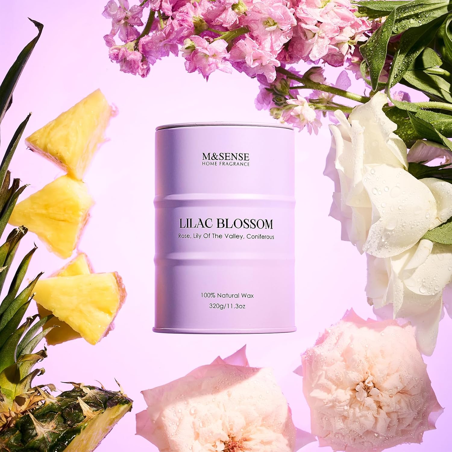 M&SENSE Lilac Blossom Soy Candles for Home Scented, 11.3oz 70 Hour Long Burning Aromatherapy Candle