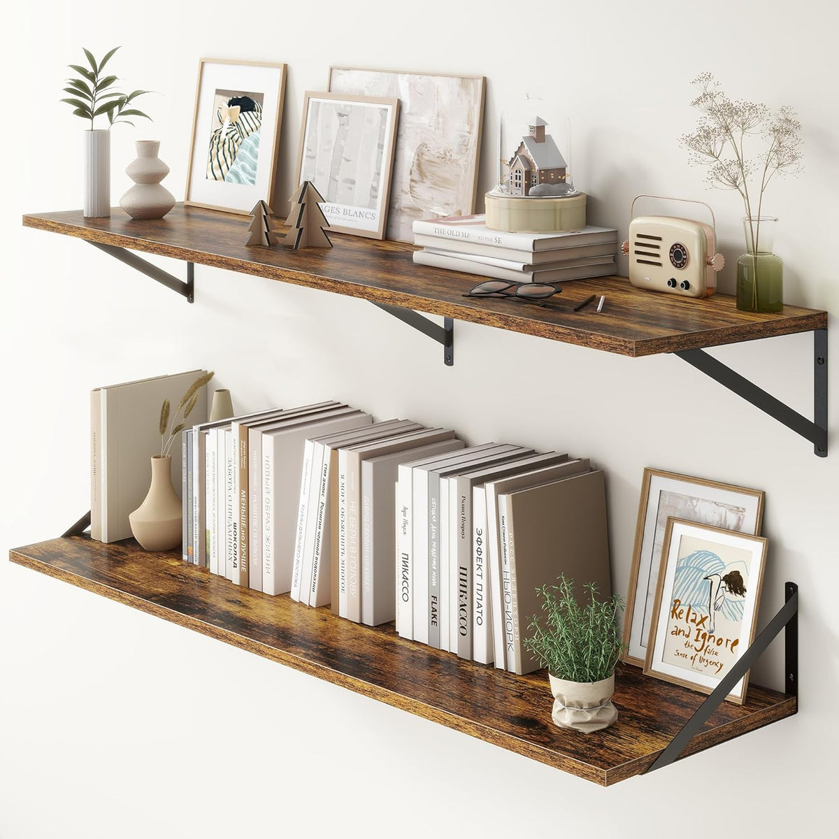Fun Memories Deep Floating Shelves, 55W x 12D Floating Shelves for Wall, Wood Floating Shelf with