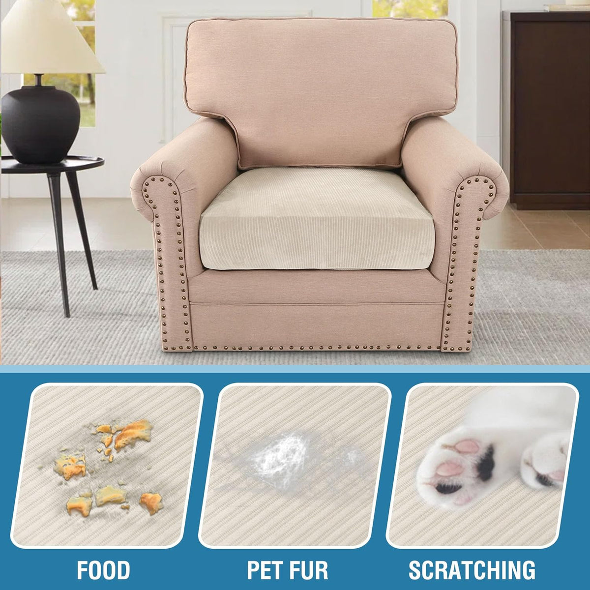 H.VERSAILTEX Velvet Stretch Couch Cushion Cover Plush Cushion Slipcover for Chair Cushion Furniture