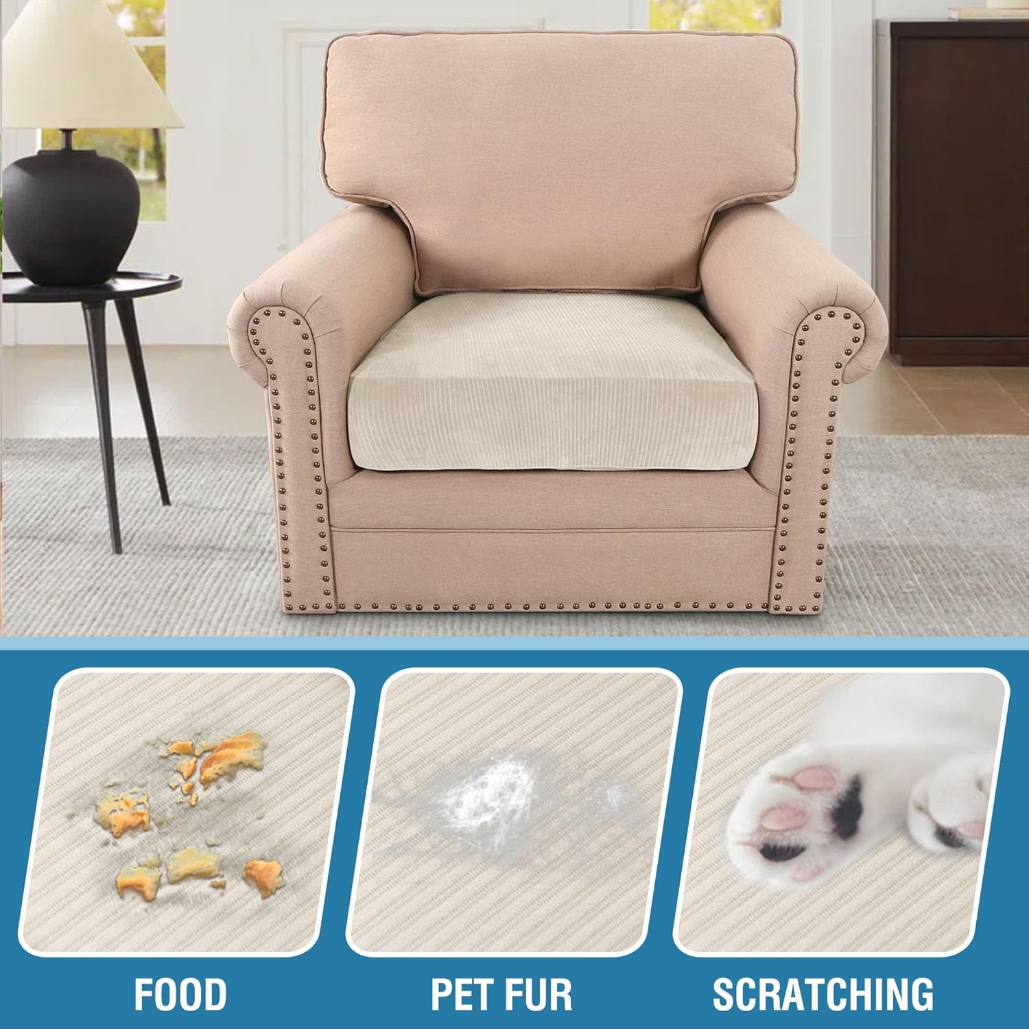 H.VERSAILTEX Velvet Stretch Couch Cushion Cover Plush Cushion Slipcover for Chair Cushion Furniture