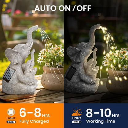 GIGALUMI Solar Garden Outdoor Statues for Women, Mom, Grandma. Elephant Figurine Housewarming and