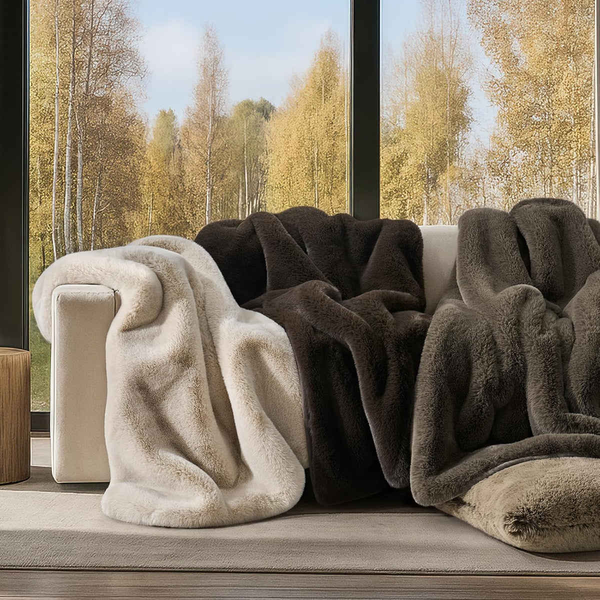 Luxury Soft Faux Chinchilla Fur Throw Blanket for Couch, Warm Thick Heavy Winter Throw Blanket