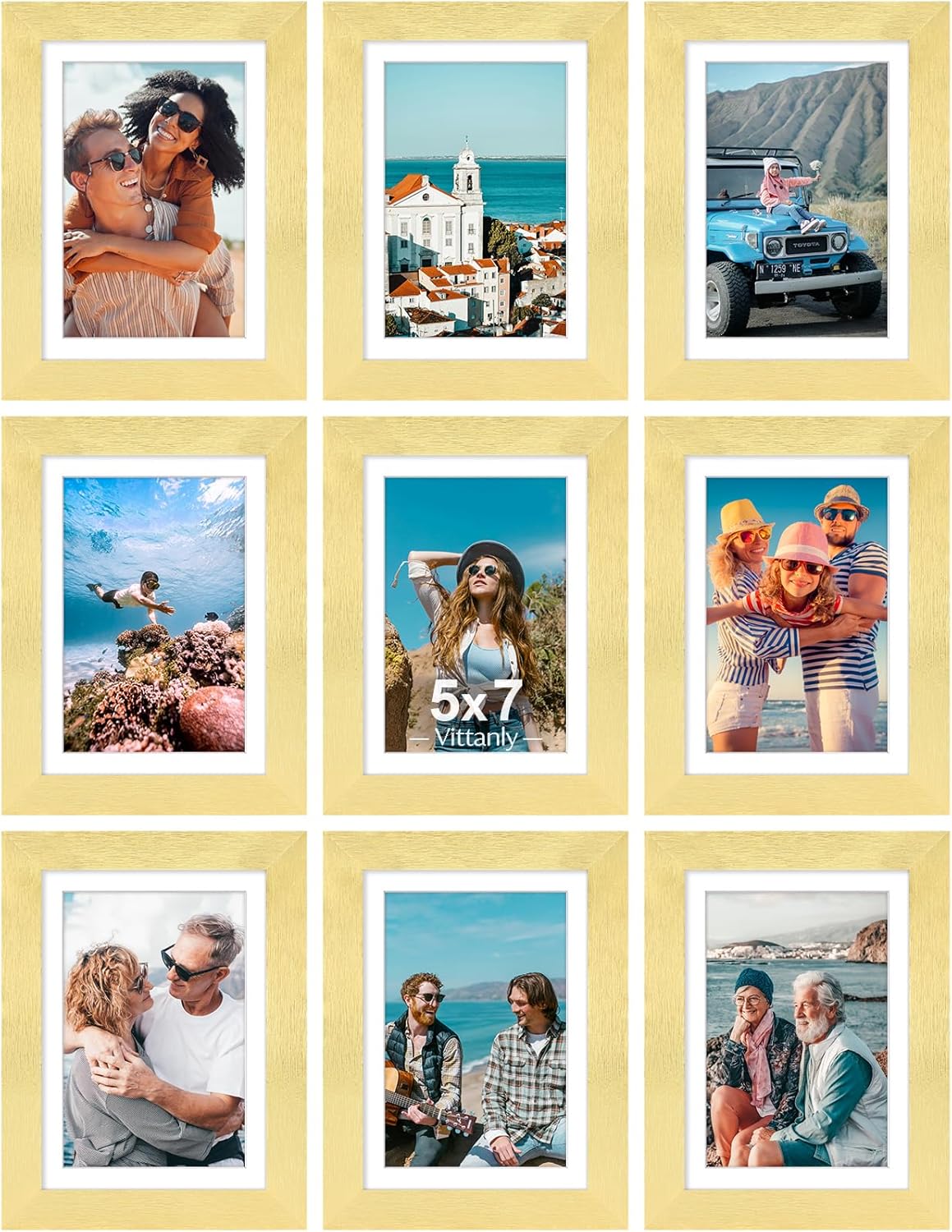 Vittanly 5x7 Picture Frames Set of 9, Shatter Resistant Plexiglass, Display 4x6 Pictures with Mat
