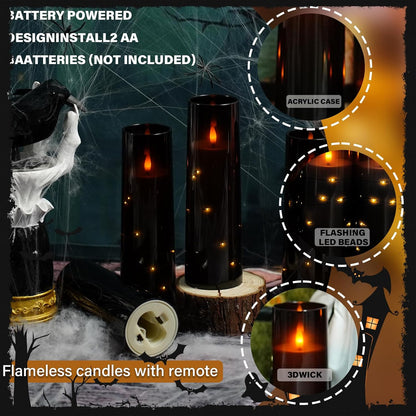 Flickering Flameless LED Candles, 9 Pcs with Embedded Star String, Acrylic LED Pillar Candles with