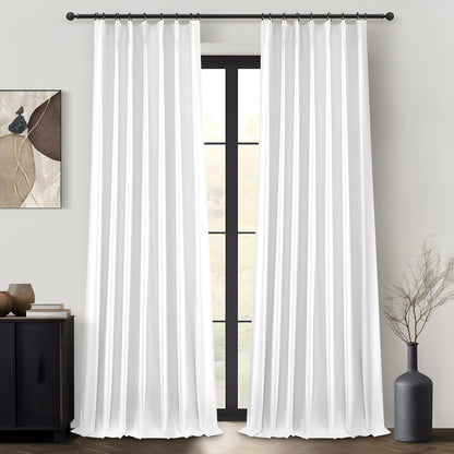 Bright White Full Blackout Natural Linen 100 Inch Curtains Para Sala 2 Panels Set, Memory Shape
