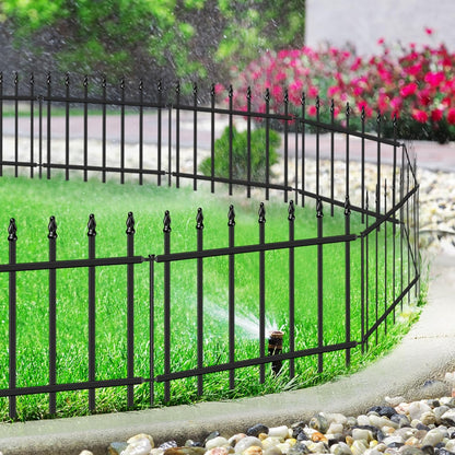 Decorative Metal Garden Fence 18 in H x 20 ft L, Small Border Fence Roman Column Deco, Garden