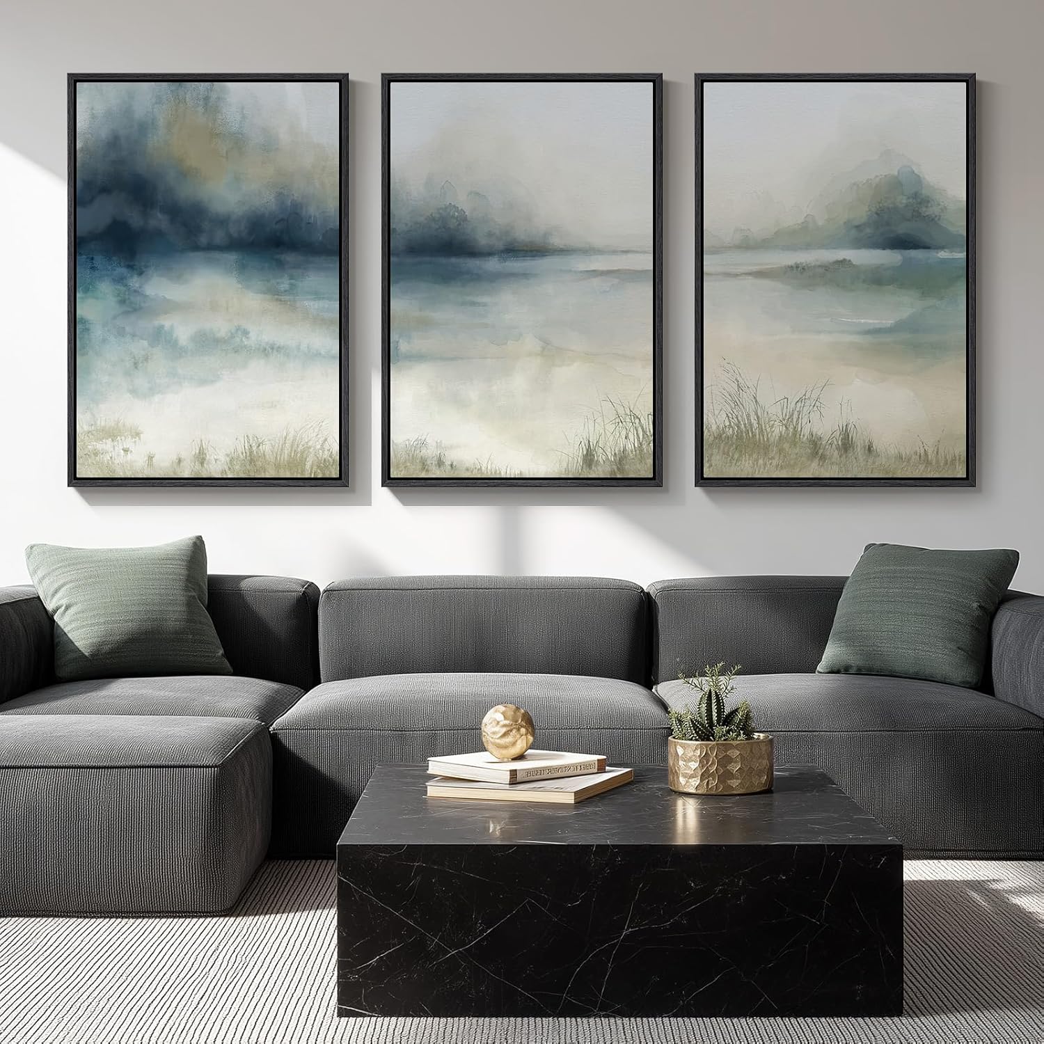 Large Framed Abstract Nature Landscape Wall Art for Living Room, 3 Piece Modern Canvas Prints