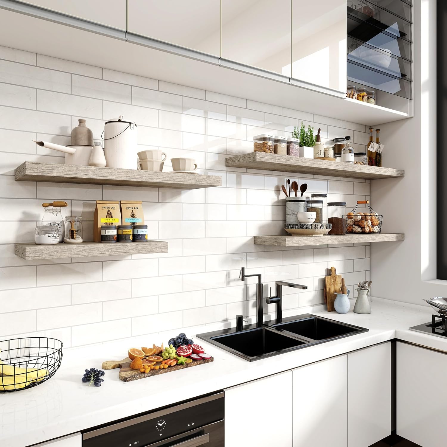 24 Inch Floating Shelves, 11.6 Inch Deep Floating Shelves for Wall, Floating Shelf with Invisible