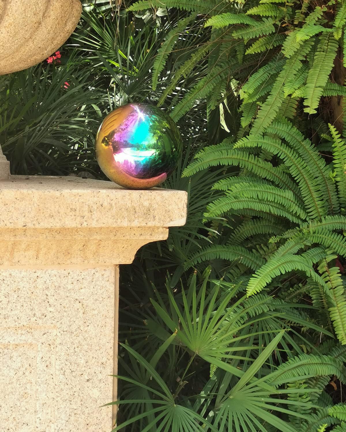 Rainbow Gazing Globe Mirror Ball in Stainless Steel, Shiny Hollow Sphere Sparkling Housewarming