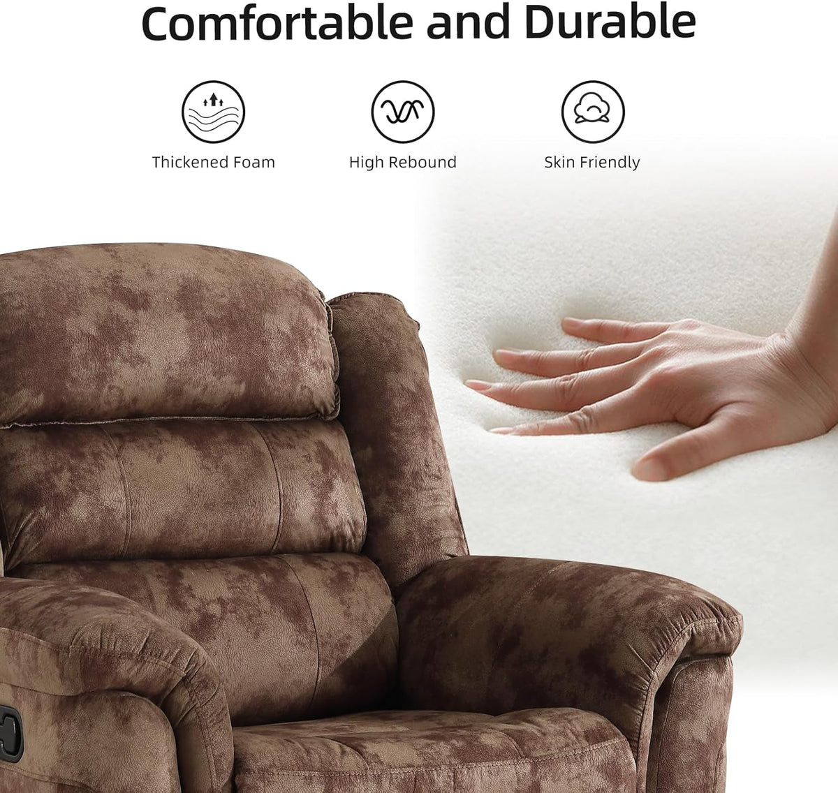 EBELLO Manual Recliner Chair, Soft Fabric Recliner Sofa with Overstuffed Armrest and Backrest for