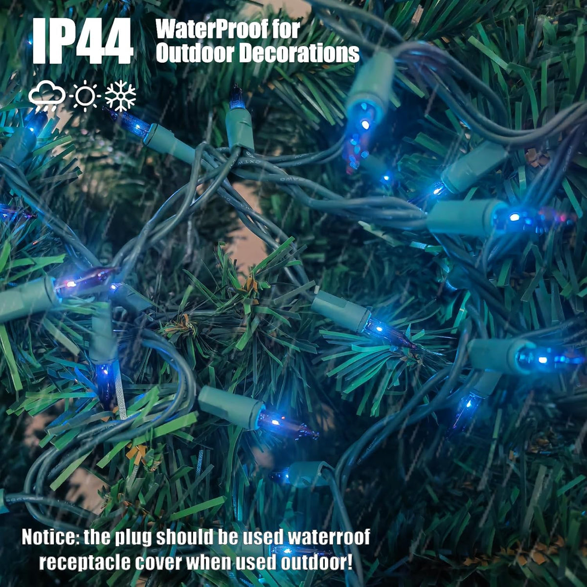 HISHINY Christmas Lights 100 Count Blue Christmas Tree String Lights with Green Wire for Outdoor