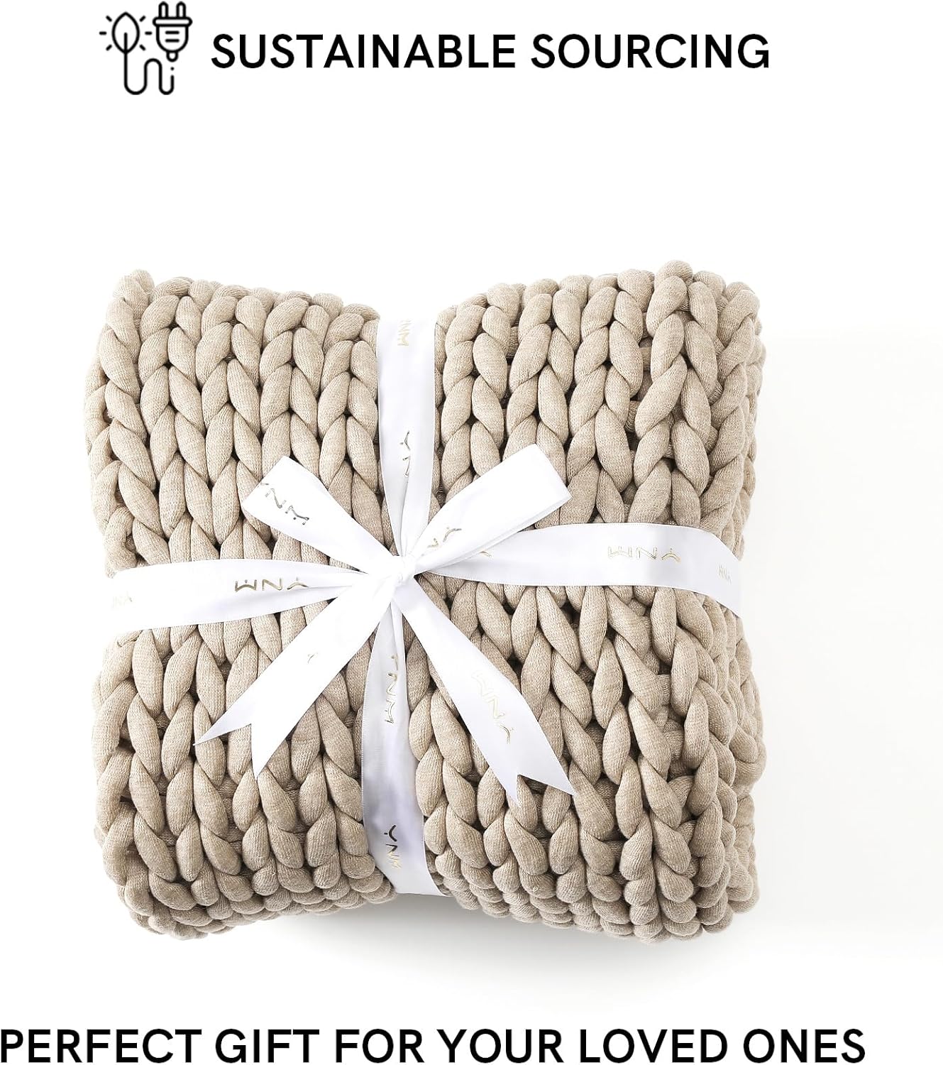 YnM Chunky Throw Blanket, Medium-Weight, Hand Knitted, Skin Friendly, Ventilated and Breathable