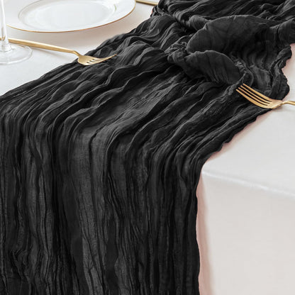 Sioloc Black Cheesecloth Table Runner Fall Autumn Decor for Home 10ft Table Cloth for Wedding