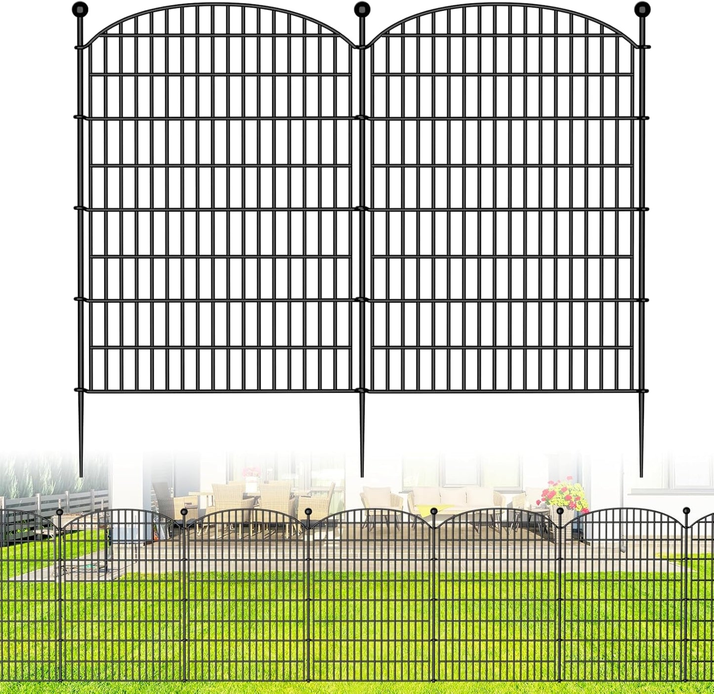No Dig Decorative Garden Fence 5 Panels, 40 in (H) x 11.8 ft (L), Dog Fence Outdoor for Yard