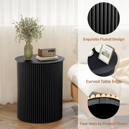 AVZEAR Small Round Side Table Fluted Night Stand Set of 2, 17.7" Mid Century Modern End Table
