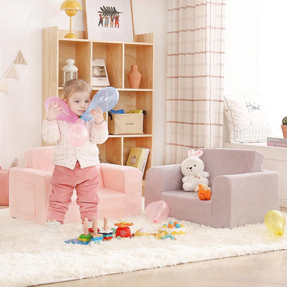 Toddler Chair Sherpa Kids Couch, 2-in-1 Toddler Soft Kids Sofa Toddler Lounger Chair for Bedroom