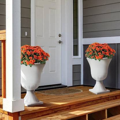 Worth Garden 2-Pack Plastic Urn Planters - 22'' Tall Round Classic Resin Flower Pots Pure White