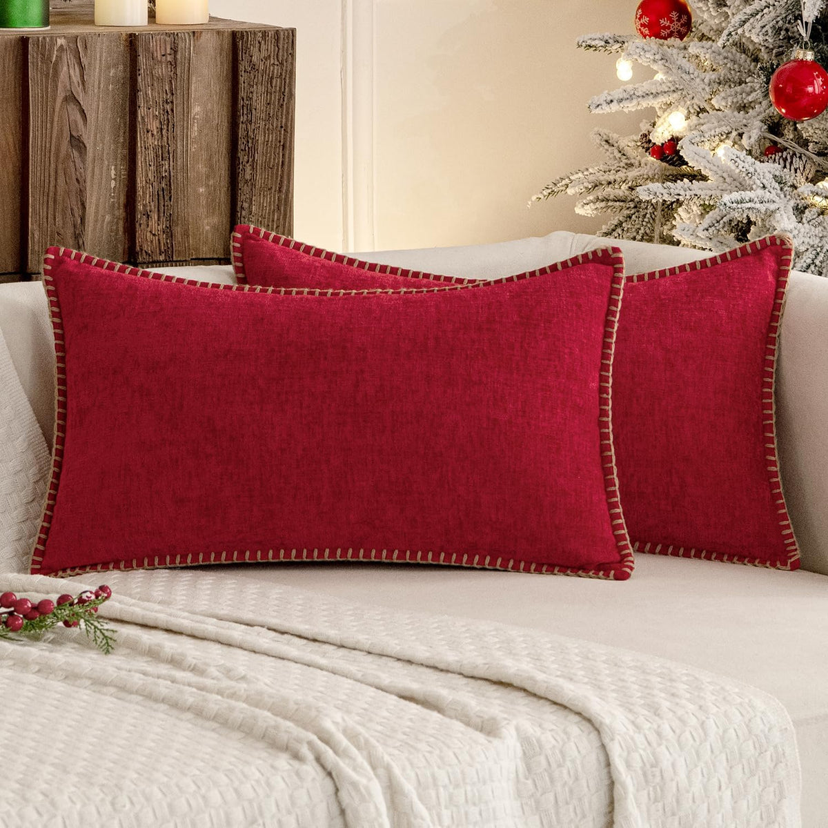 MIULEE Pack of 2 Christmas Pillow Covers 12x20 Inch Red Farmhouse Decorative Throw Pillow Covers