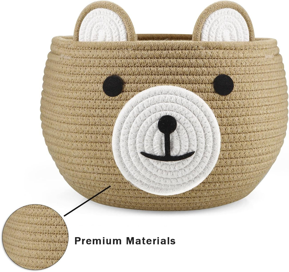 PandaEar Cotton Rope Baby Basket, Baby Gift Basket Nursery Laundry Organizer with Cute Bear Design