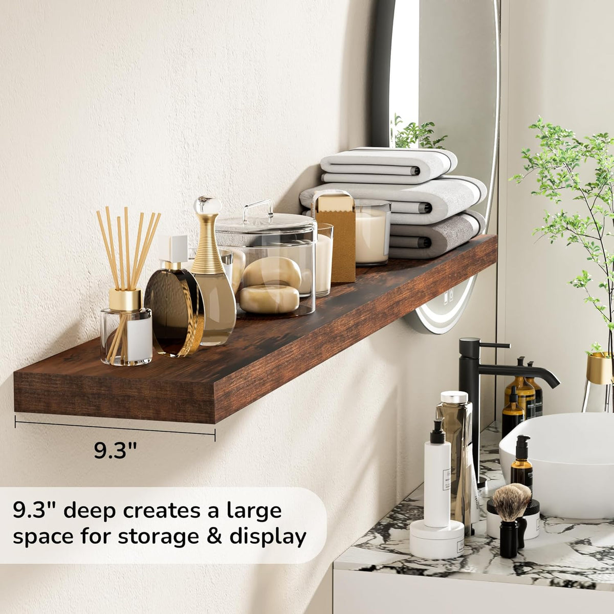 Fun Memories 55 Inch Floating Shelves - 9 Inch Deep Rustic Wooden Wall Shelves - Extra Deeper &