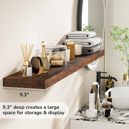 Fun Memories 55 Inch Floating Shelves - 9 Inch Deep Rustic Wooden Wall Shelves - Extra Deeper &
