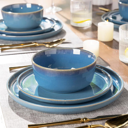 GBHOME Ceramic Dinnerware Sets for 4, 12 Pieces Stoneware Plates and Bowls Sets, Reactive Glaze