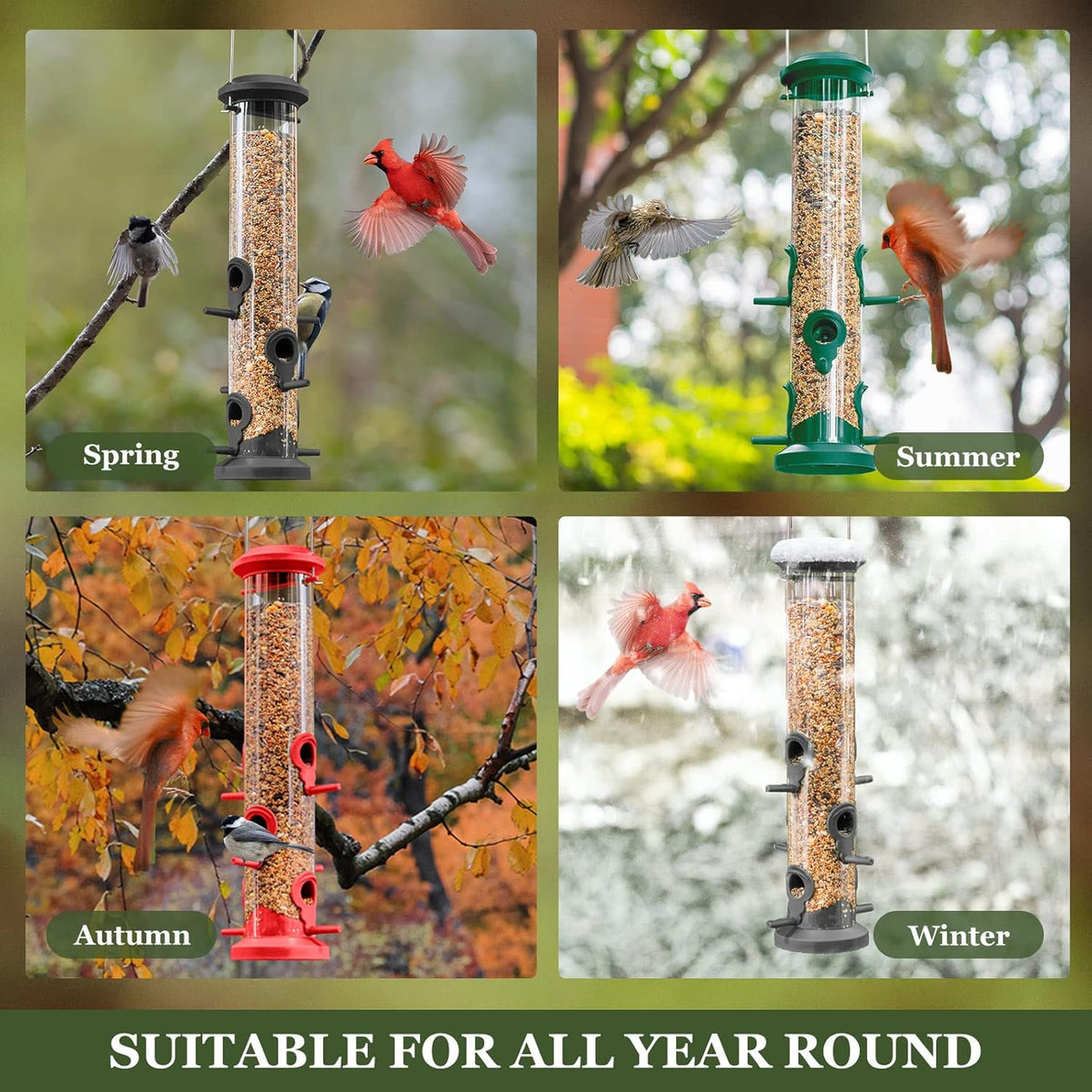Kingsyard 2 Pack Tube Bird Feeders for Outdoors Hanging, Premium Hard Plastic Bird Feeder with 6
