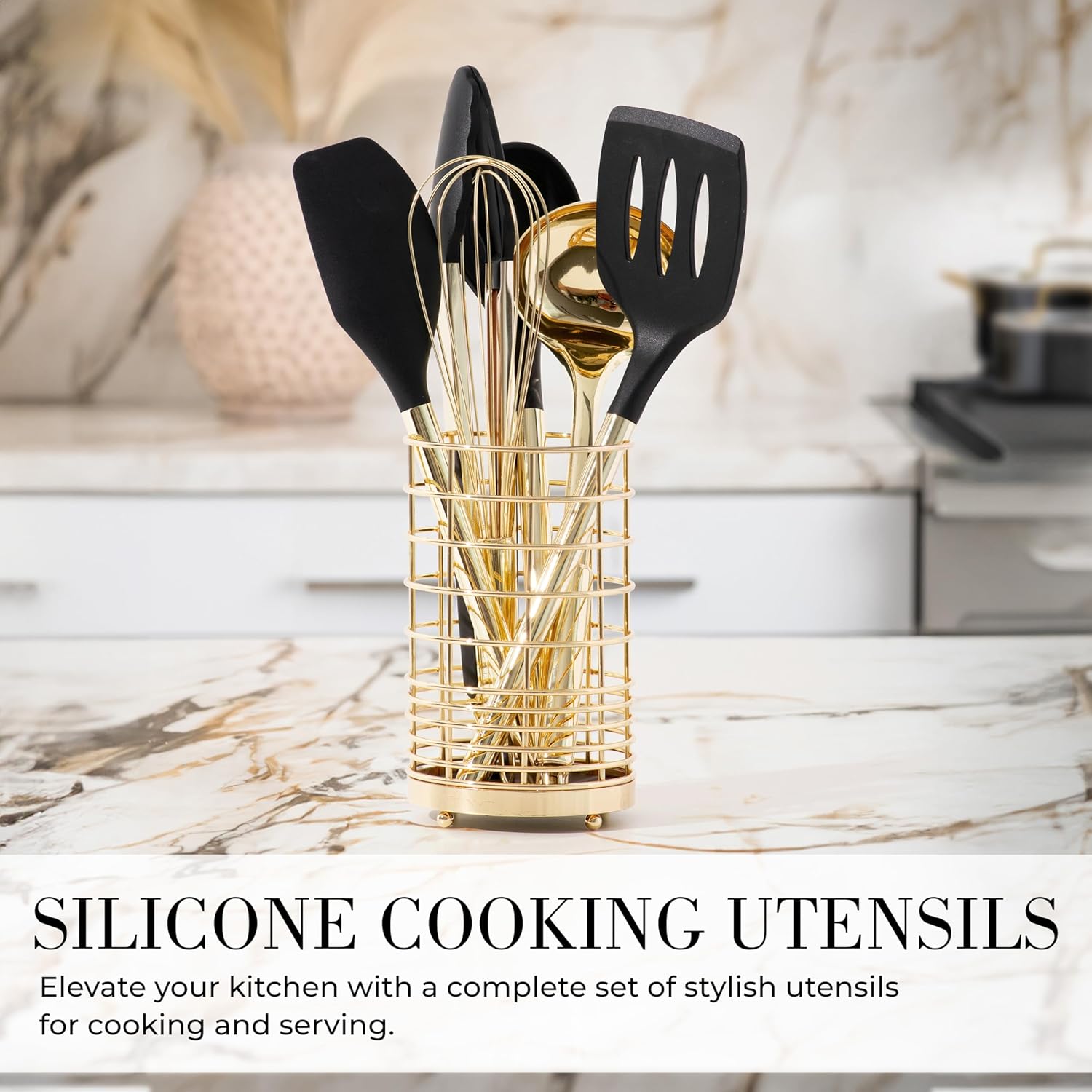 Black and Gold Kitchen Utensils Set - 23-Piece Luxury Kitchen Accessories Includes Gold Measuring