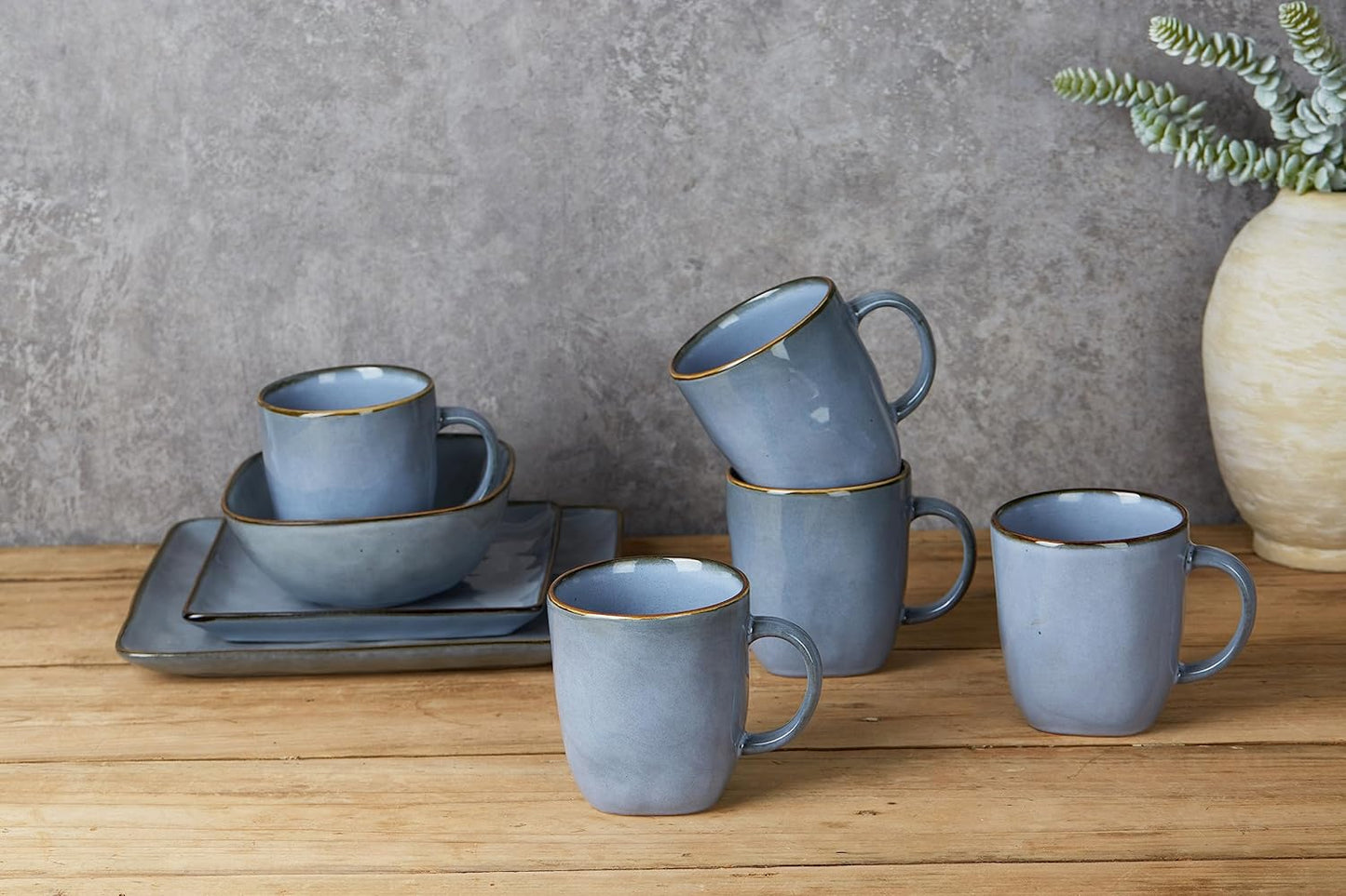 famiware Coffee Mugs Set of 4, Ocean Square 13oz Coffee Cup Set with Handle for Cocoa, Milk, Hot