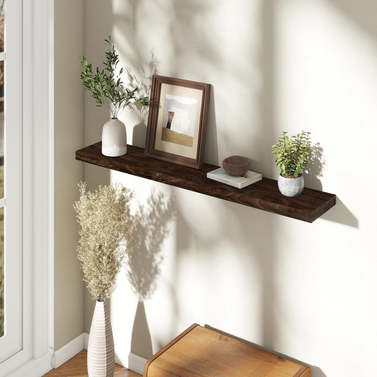 Fun Memories Rustic Elm Wood Floating Shelves for Wall, 48" Floating Shelf Wall Mounted, Long