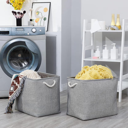 Bidtakay Collapsible Storage Bins for Clothes Large Grey Storage Baskets with Cotton Handles