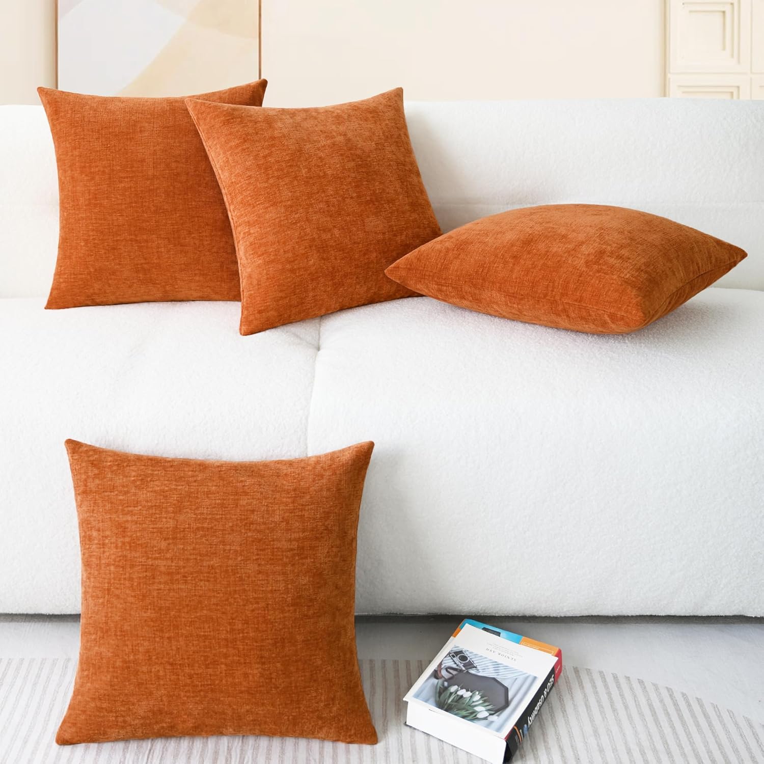 CaliTime Fall Throw Pillow Covers Decorative 18 X 18 Inches Pack of 4 Cozy Chenille Cushion Cases