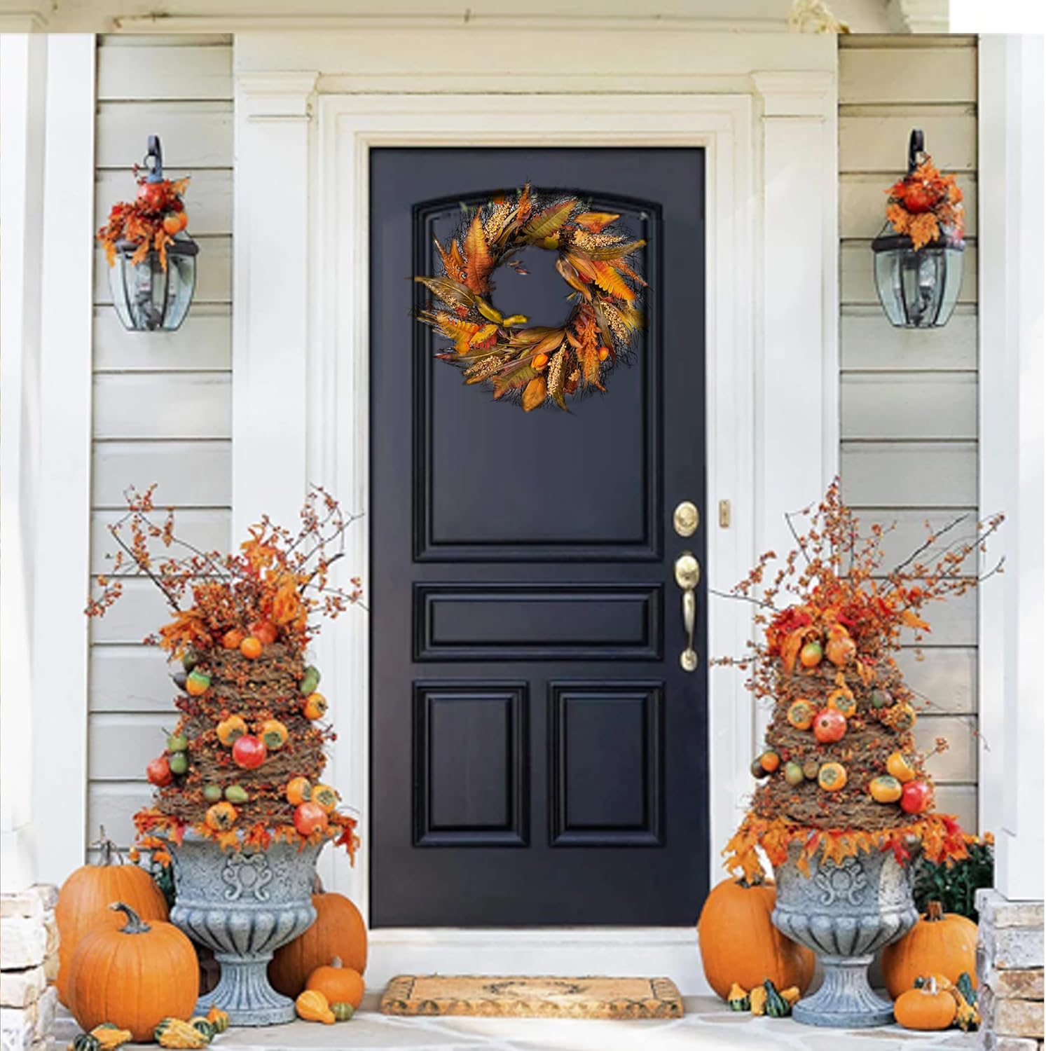 Fall Wreath for Thanksgiving Decorations 24inch - Walasis Large Wheat Wreaths for Front Door