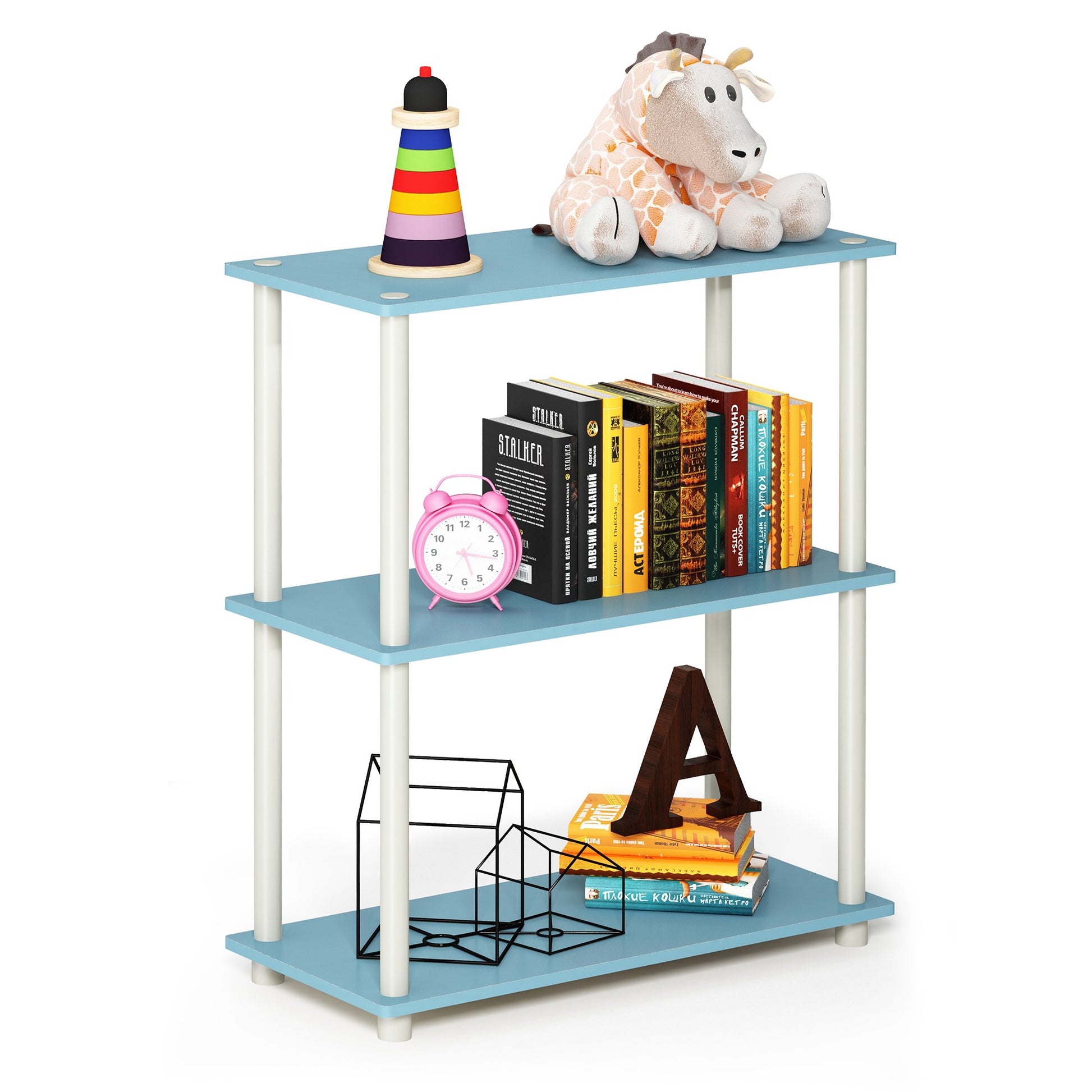 Furinno TURN-N-TUBE Storage Shelves, 3-Tier Book Shelf, Corner Shelf, Toolless Open Shelves, for