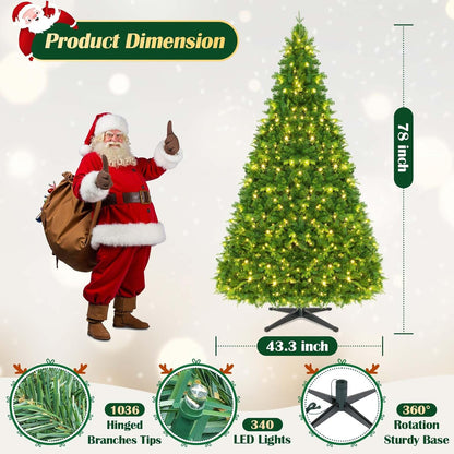 6.5FT Pre-Lit Christmas Tree with Remote Control, Multi-Color LED Lights, Musical Rotating
