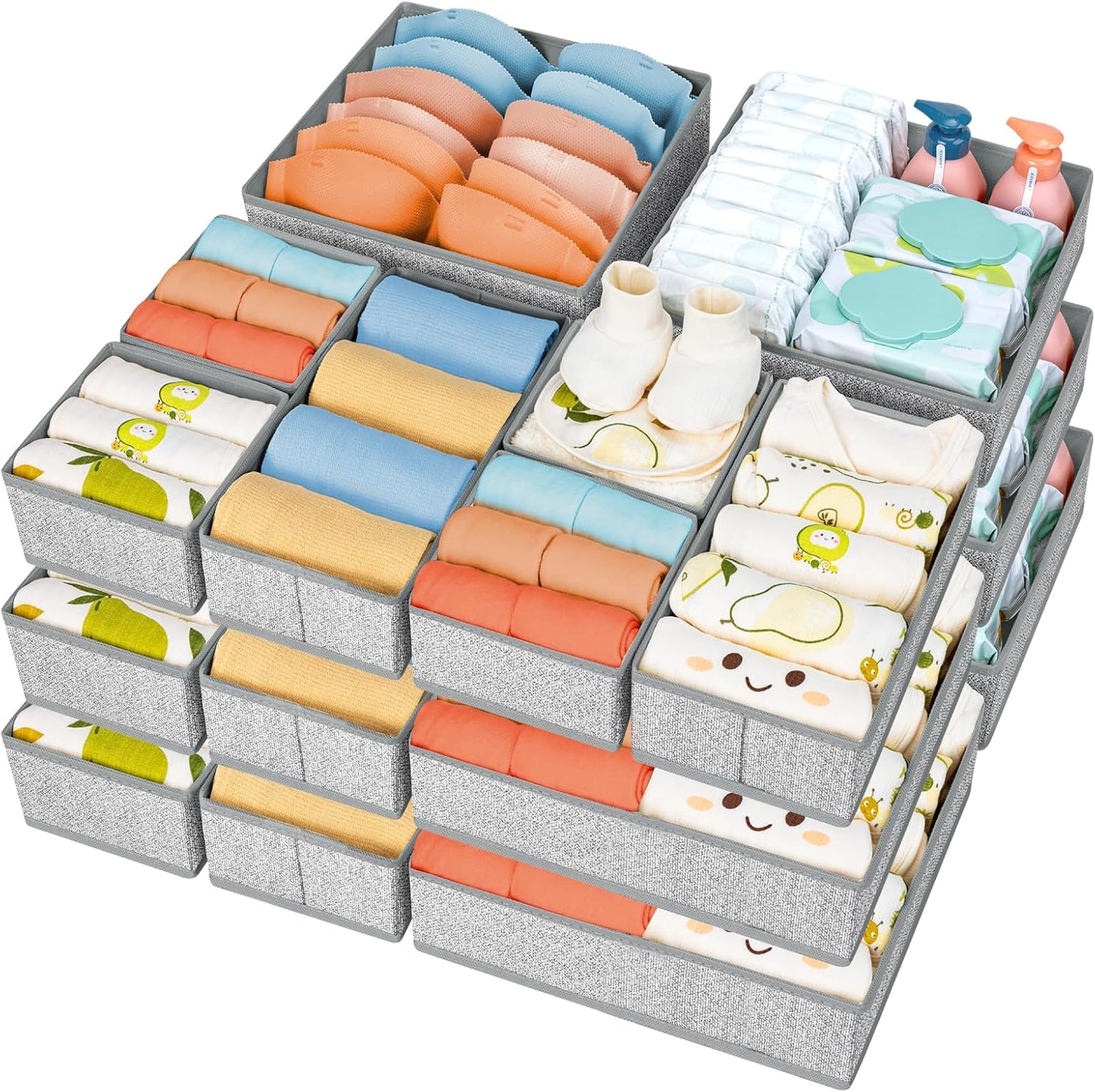 DIMJ Drawer Organizer Clothes 15 Pack - Foldable Baby Organizers and Storage & Dresser Organizer