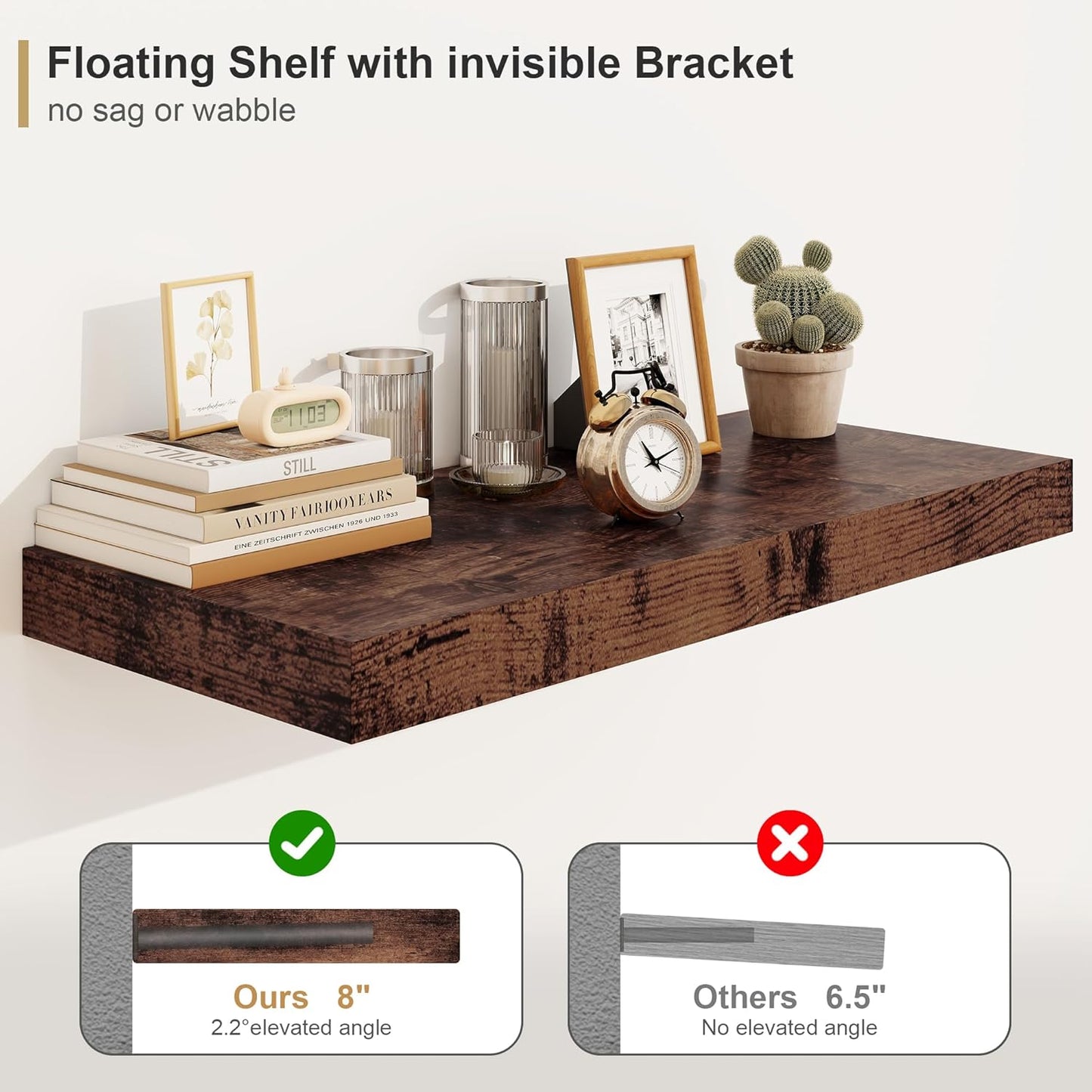 12" Deep Rustic Brown Floating Shelves,Over Toilet Long Wall Mounted Modern Farmhouse 36