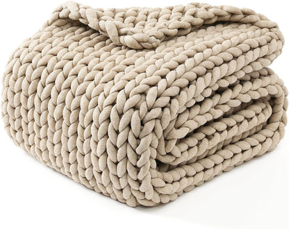 YnM Chunky Throw Blanket, Medium-Weight, Hand Knitted, Skin Friendly, Ventilated and Breathable