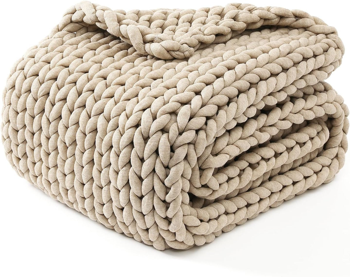 YnM Chunky Throw Blanket, Medium-Weight, Hand Knitted, Skin Friendly, Ventilated and Breathable