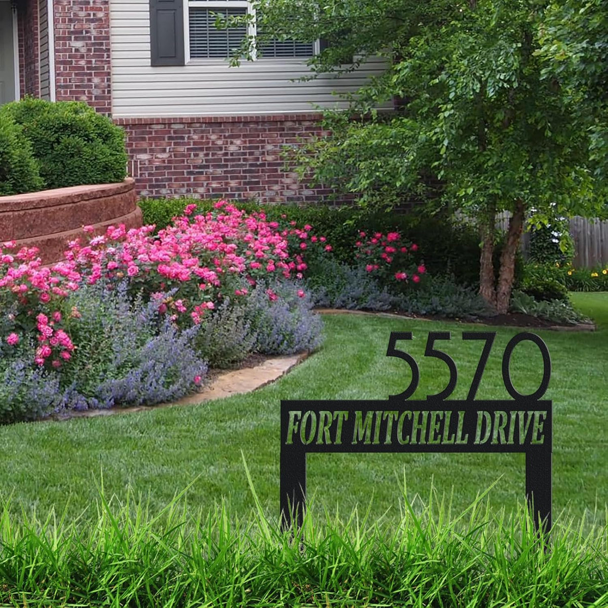 Personalized Modern Large Metal Address Sign for Yard, Custom House Number Sign Street Name Plaque